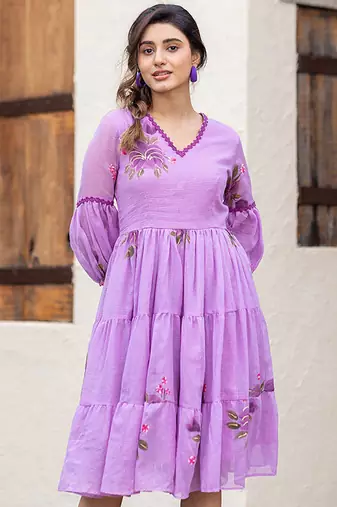 Lavender  rayon kota checks digital print kurti