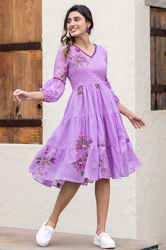 Lavender  rayon kota checks digital print kurti