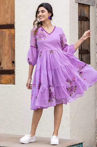 Lavender  rayon kota checks digital print kurti