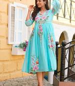 Sky blue rayon kota checks digital print kurti