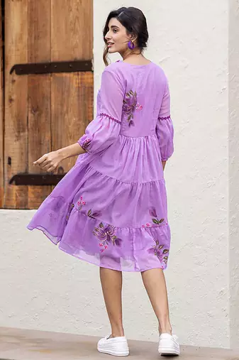 Lavender  rayon kota checks digital print kurti