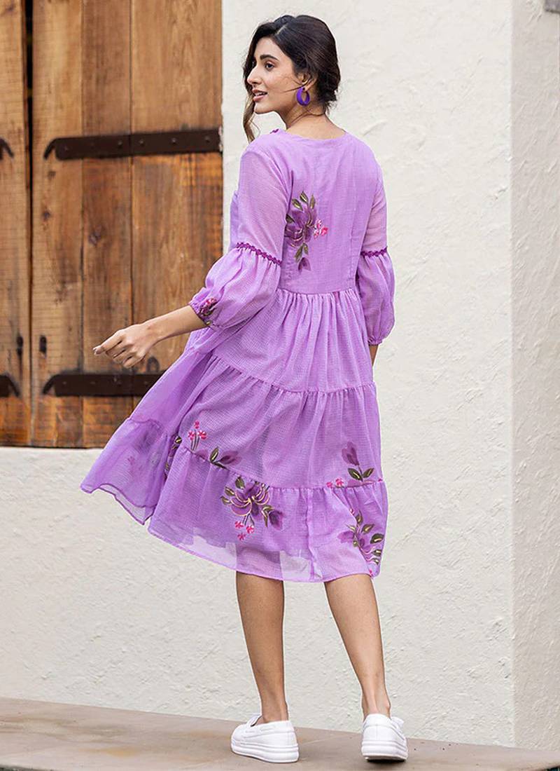 Lavender  rayon kota checks digital print kurti