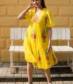 Yellow rayon kota checks digital print kurti
