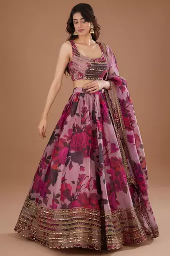 Beautiful Pink Floral Digital Printed Festive Wear Lehenga Choli