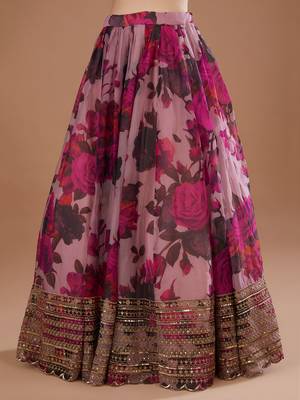 pink floral digital print organza lehenga set 4