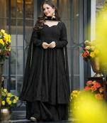 Black fuax blooming party wear embroidery  suit set