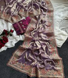 Purple Color Embroidered Satin Silk Saree Collection