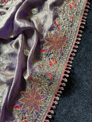 Purple Color Embroidered Satin Silk Saree Collection 4