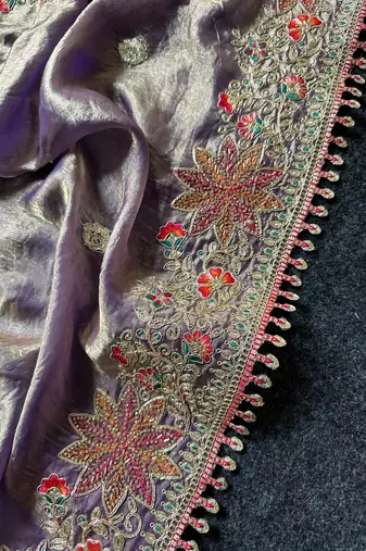 Purple Color Embroidered Satin Silk Saree Collection