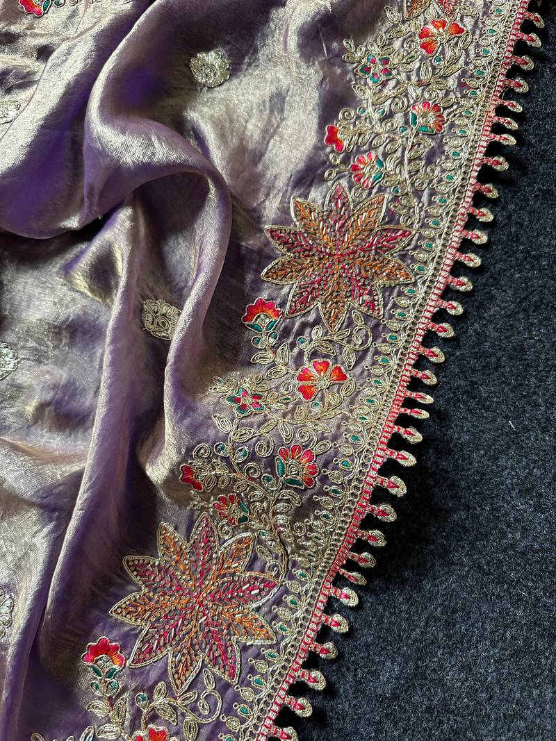 Purple Color Embroidered Satin Silk Saree Collection