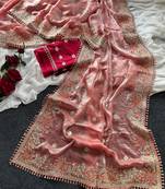 Pink Color Embroidered Satin Silk Saree Collection