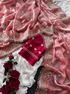 Pink Color Embroidered Satin Silk Saree Collection 2
