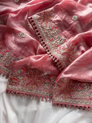 Pink Color Embroidered Satin Silk Saree Collection 3