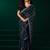 Blue thread work net party wear saree with velvet blouse