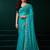 Turquoise thread work net party wear saree with velvet blouse