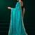 Turquoise thread work net party wear saree with velvet blouse
