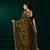 Green thread work net party wear saree with velvet blouse