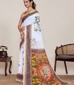 White printed linen designer saree with blouse