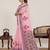 Pink printed linen designer saree with blouse
