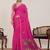 Pink printed linen designer saree with blouse