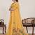 Yellow printed linen designer saree with blouse