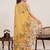Yellow printed linen designer saree with blouse