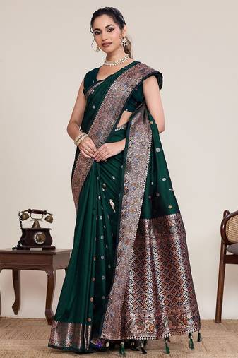 Green zari weaving pure jacquard banarasi silk saree – women’s designer saree collection with blouse