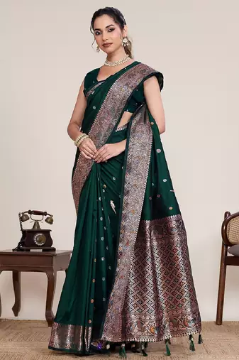 Green zari weaving pure jacquard banarasi silk saree – women’s designer saree collection with blouse