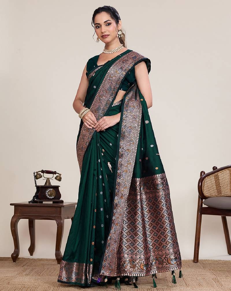 Green zari weaving pure jacquard banarasi silk saree – women’s designer saree collection with blouse