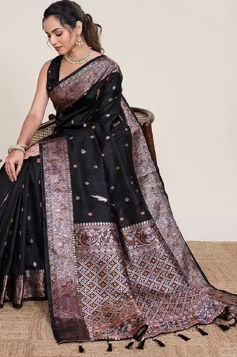 Black zari weaving pure jacquard banarasi silk saree – women’s designer saree collection with blouse
