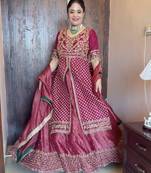 PINK CHINON  SILK PARTY WEAR EMBROIDERY CROP TOP  WITH BLOUSE LEHENGA CHOLI