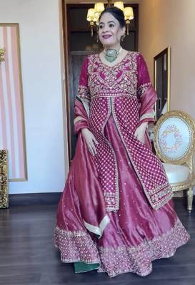 PINK CHINON  SILK PARTY WEAR EMBROIDERY CROP TOP  WITH BLOUSE LEHENGA CHOLI 3