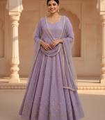 Lavender sequins & zari embroidered soft georgette stitched anarkali set