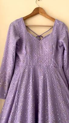 Lavender sequins & zari embroidered soft georgette stitched anarkali set 4