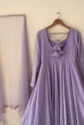 Lavender sequins & zari embroidered soft georgette stitched anarkali set 5