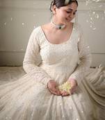 White sequins & zari embroidered soft georgette fully stitched anarkali suit set