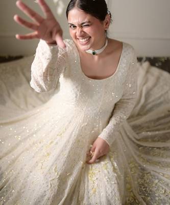 White sequins & zari embroidered soft georgette fully stitched anarkali suit set 3