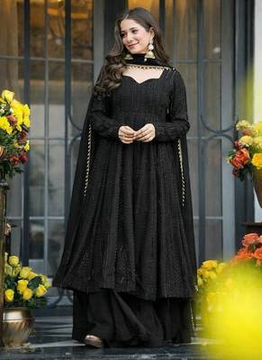 Black sequins & zari embroidered faux blooming fully stitched anarkali gown 2