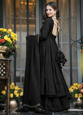 Black sequins & zari embroidered faux blooming fully stitched anarkali gown 3