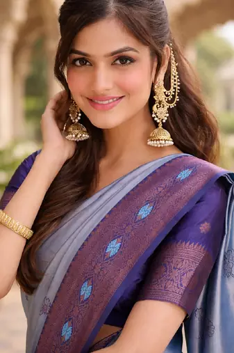 Blue rama silk blend saree with unstitched blouse piece