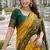 Green gold silk blend jacuard work designer party wear saree with unstitched blouse piece