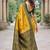 Green gold silk blend jacuard work designer party wear saree with unstitched blouse piece