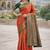 Green orange silk blend jacuard work designer party wear saree with unstitched blouse piece