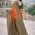 Green orange silk blend jacuard work designer party wear saree with unstitched blouse piece