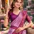 Wine purple silk blend jacuard work designer party wear saree with unstitched blouse piece