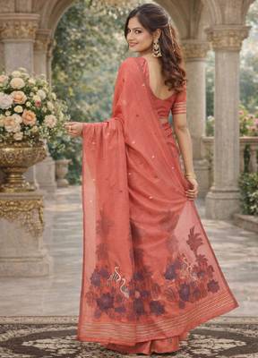 Gajri lillen saree with unstitched blouse piece 3