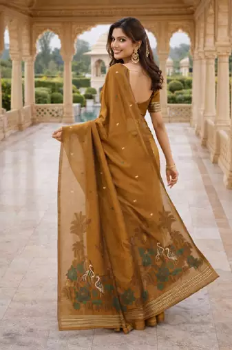 Mustard lillen saree with unstitched blouse piece