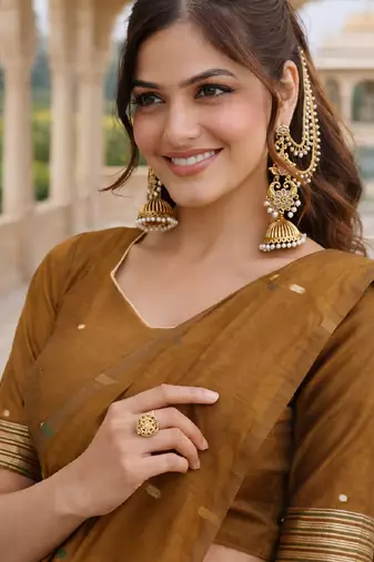 Mustard lillen saree with unstitched blouse piece
