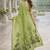 Parrot green lillen jacuard work designer party wear saree with unstitched blouse piece