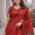 Red lillen jacuard work designer party wear saree with unstitched blouse piece